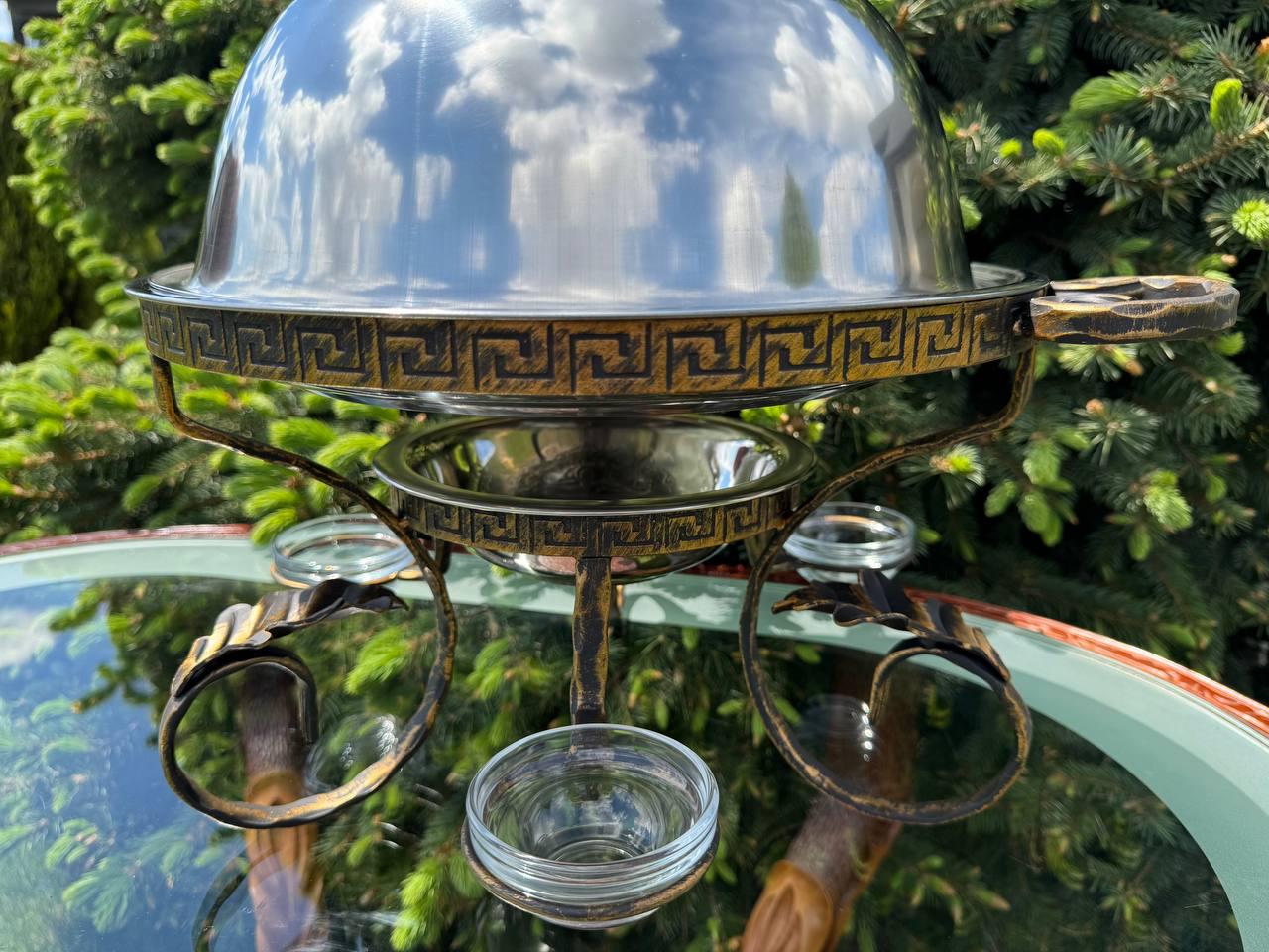 Садж для шашлику Греція 36 см з 3 соусницями та підігрівом кований круглий ручної роботи для м'яса риби овочів гриль - фото 3 Садж для шашлику Греція 36 см з 3 соусницями та підігрівом кований круглий ручної роботи для м'яса риби овочів гриль - фото 3