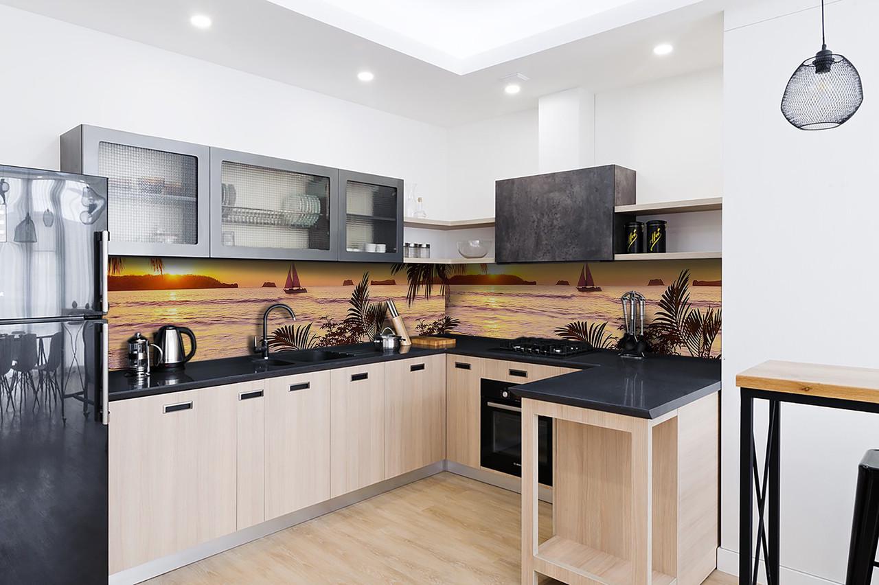 Кухонный фартук Парусник из самоклеющейся виниловой пленки 60х300 см Бежевый