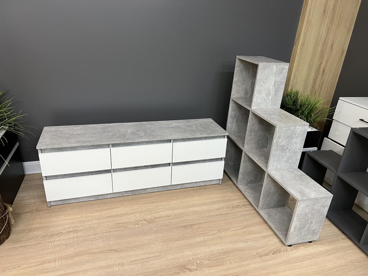 Тумба під ТВ Кватро 6Н 1400х500х370 мм Бетон/Білий - фото 7 Тумба під ТВ Кватро 6Н 1400х500х370 мм Бетон/Білий - фото 7