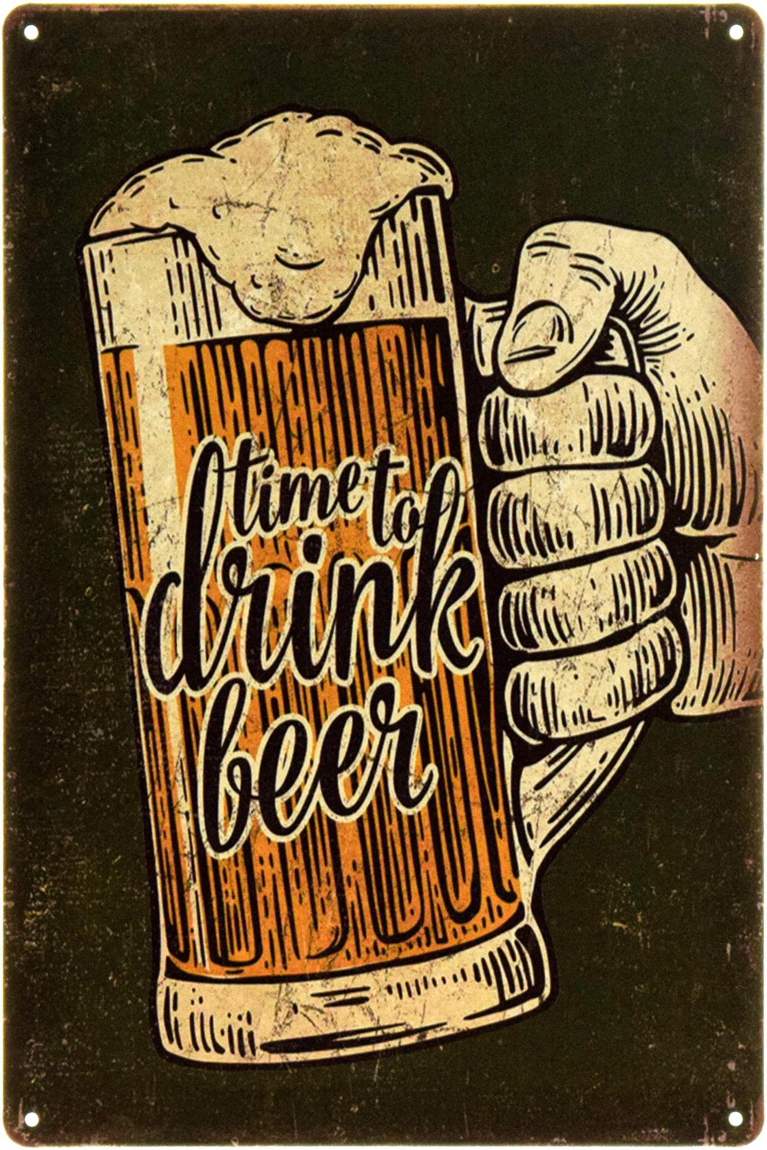 Табличка металлическая "Time To Drink Beer" 20x30 см (ms-104397)