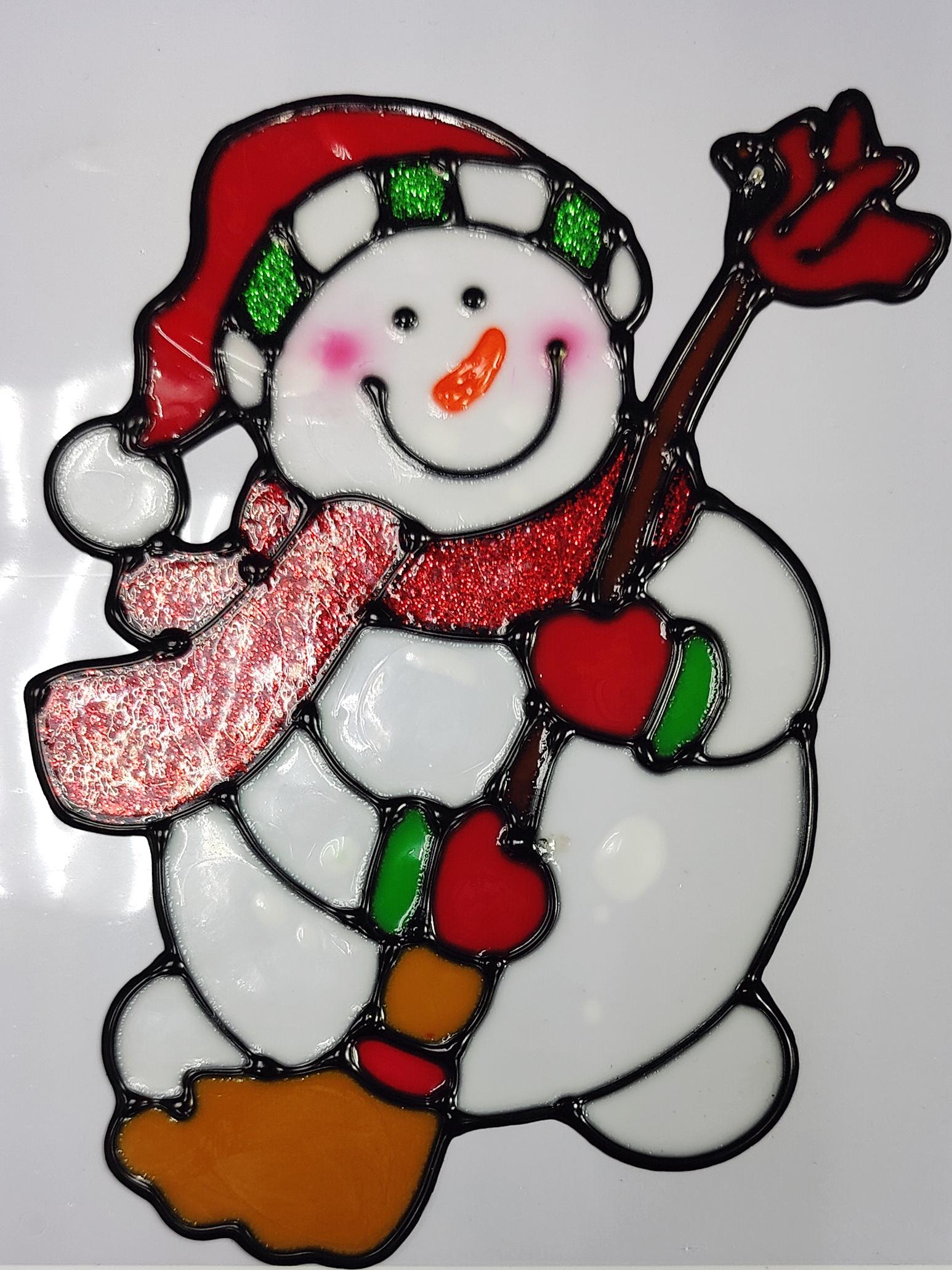 Декоративна наклейки новорічна 8685Gg Сніговик в шапці 19х14 см (2032784686)