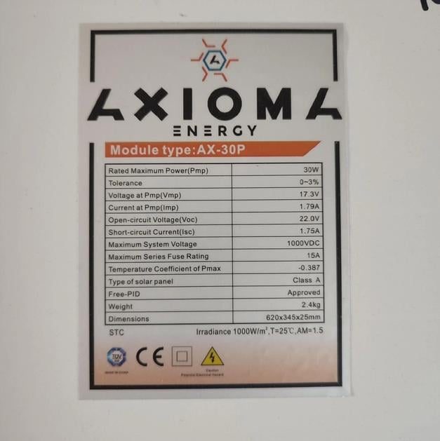 Сонячна батарея полікристалічна Axioma Energy AX-30P 30 Вт (736530885-1) - фото 3