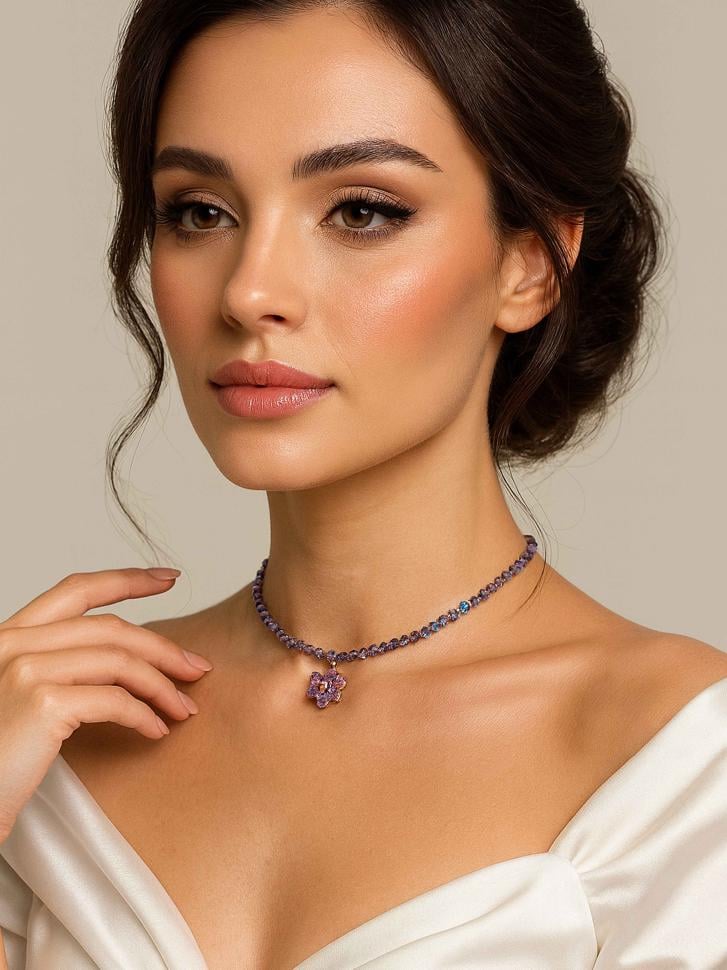 Колье мерцающее с цветком Фиолетовый (5563) Колье мерцающее с цветком Фиолетовый (5563)