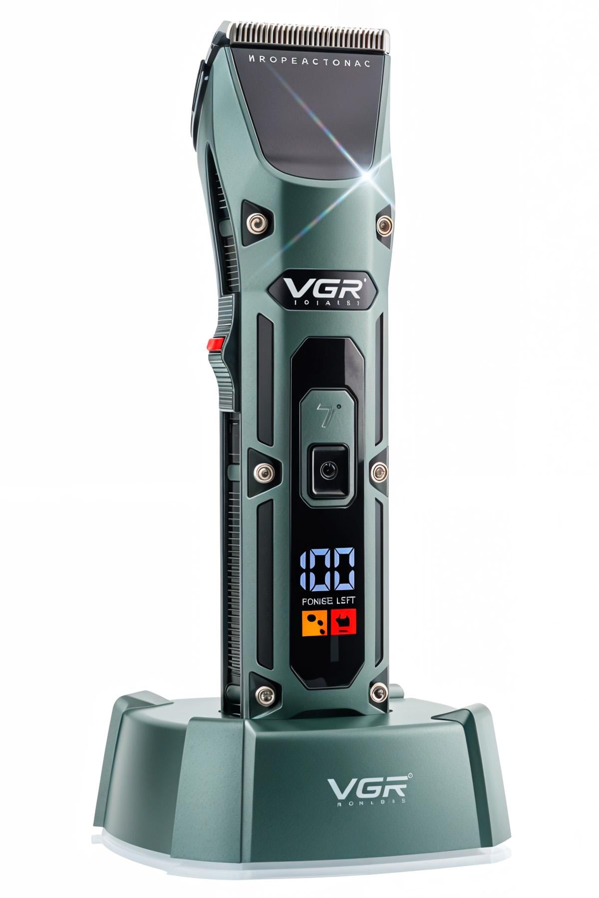 Машинка для стрижки с подставкой VGR V-696 с LED-дисплеем Зеленый (GR-06228)