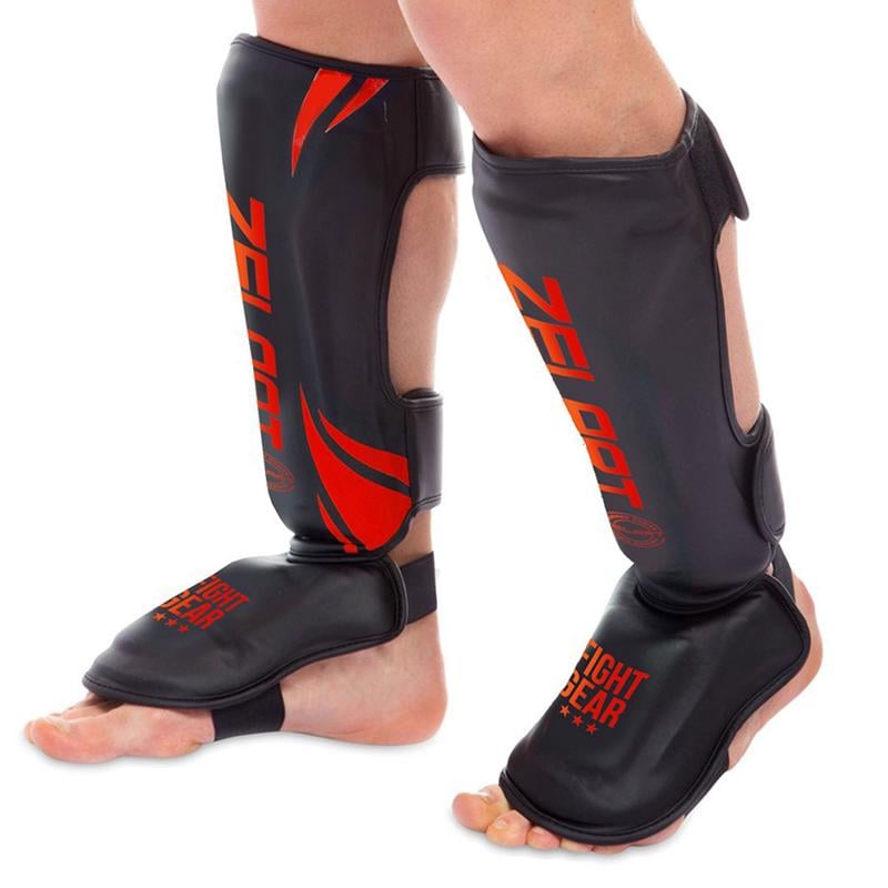 Защита голени и стопы Zelart BO-8356 для единоборств S Черный/Красный (37429206)