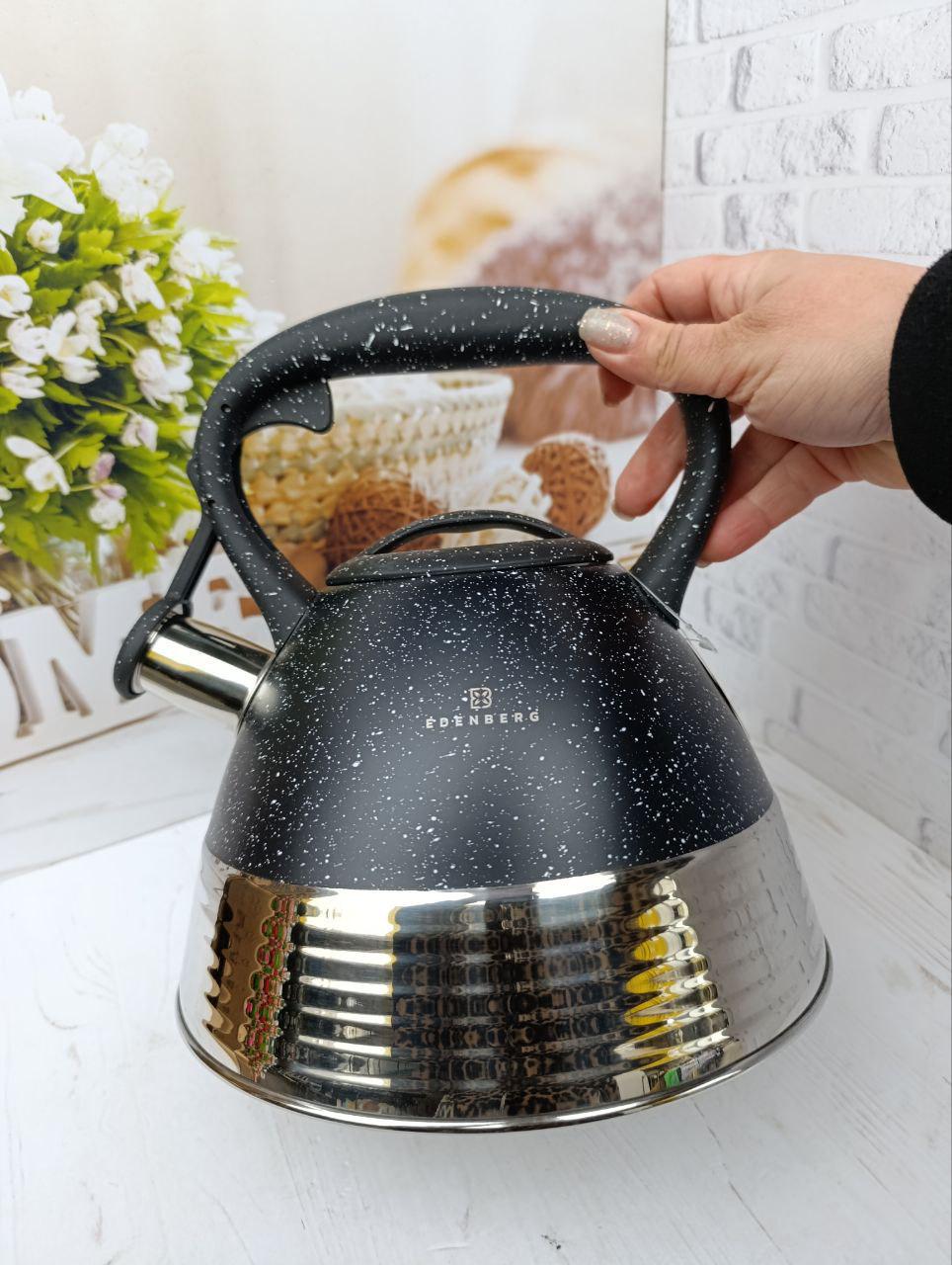 Чайник со свистком Edenberg из нержавеющей стали 3 л Черный (EB-8827) - фото 2