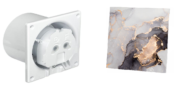 Вентилятор витяжний AirRoxy dRim 100 DTS BB з затримкою включення на кулькових підшипниках Мармуровий/Рожевий/Золотистий глянець