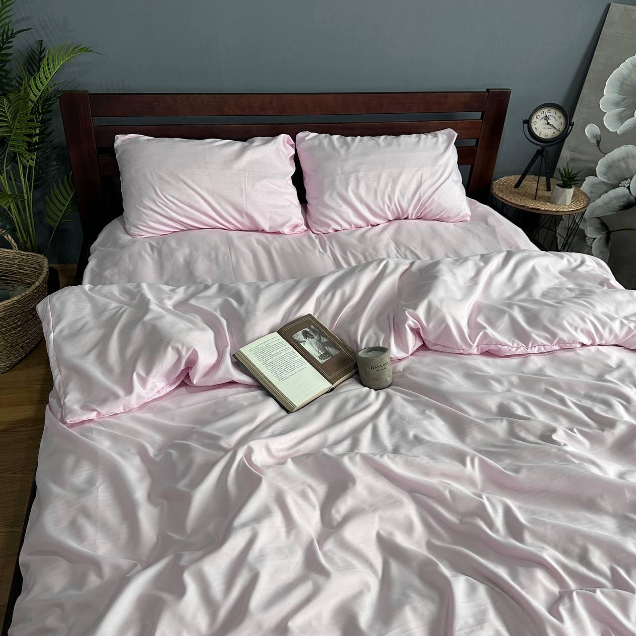 Комплект постельного белья однотонный полисатин полуторный 150х220/70х70 см Пудровый (26500072) - фото 2