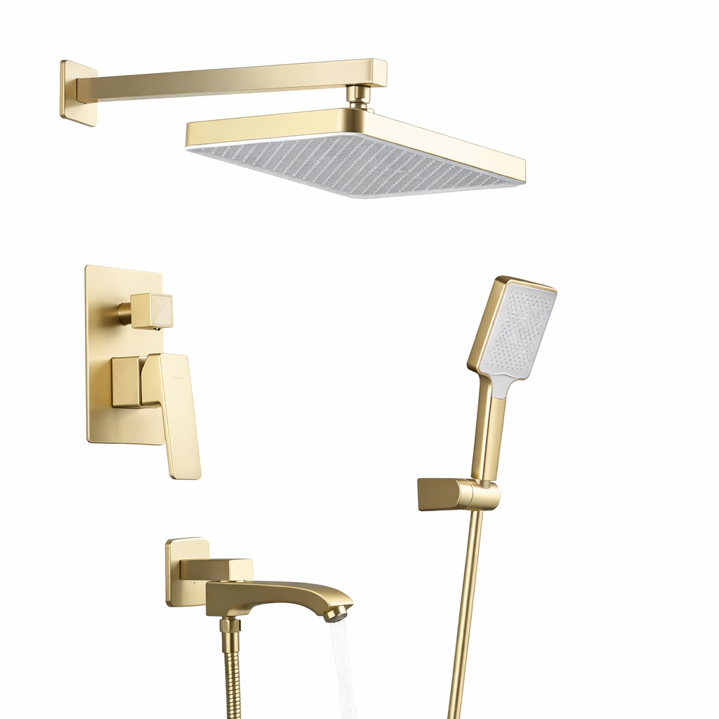 Душевая система встроенная Frap для ванны с изливом с тропическим и ручным душем Золотой (1055642)