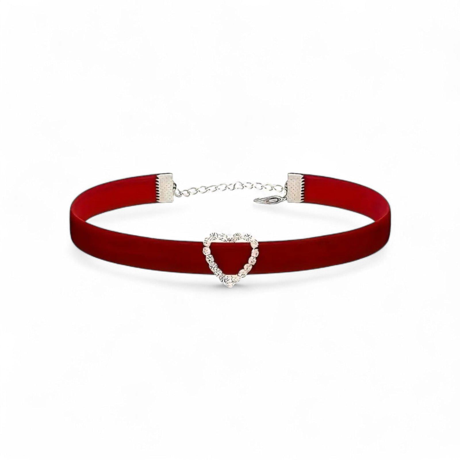 Чокер-колье бархатный полиэстер с подвеской Сердце со стразами Красный (33067847)