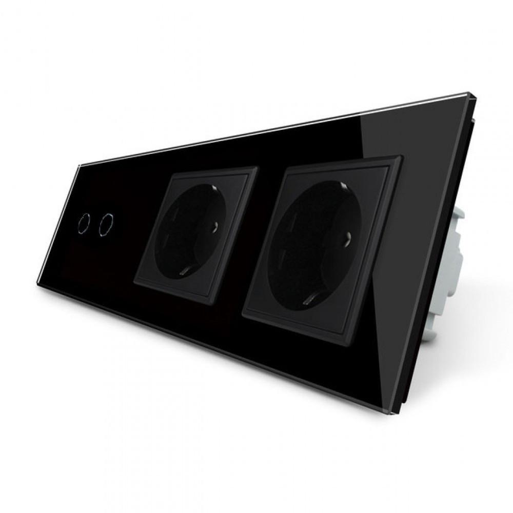 Выключатель сенсорный Livolo 2 канала 2 розетки стеклянный Черный (VL-C702/C7C2EU-12)