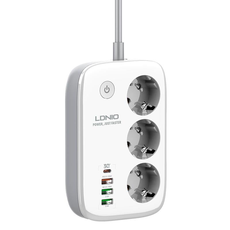 Сетевой фильтр LDNIO SEW3452 2500W 3xUSB/Type-C 30 W White (555632) - фото 2