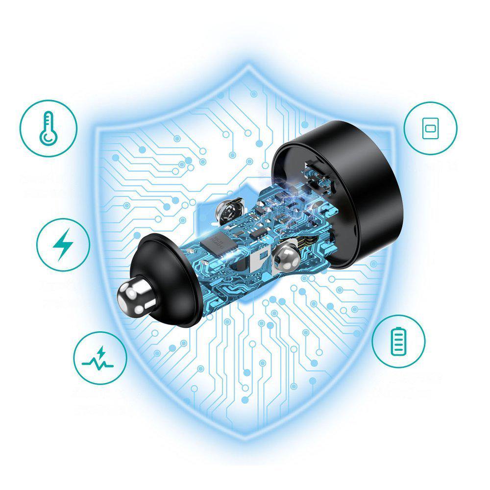 Зарядний пристрій автомобільний Choetech 2xUSB Type C Power Delivery 3,0 QuickCharge 3,0 AFC 36 W 2,4 A Чорний (C0054) - фото 6 Зарядний пристрій автомобільний Choetech 2xUSB Type C Power Delivery 3,0 QuickCharge 3,0 AFC 36 W 2,4 A Чорний (C0054) - фото 6