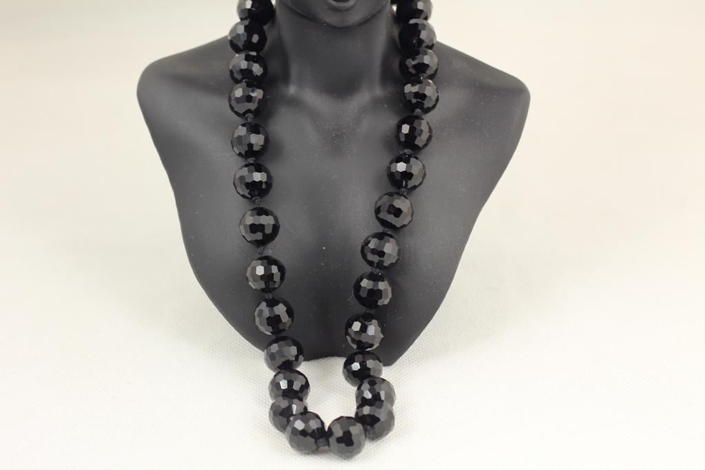 Ожерелье No name Черный агат граненый 47 см Серебристый (30951062)