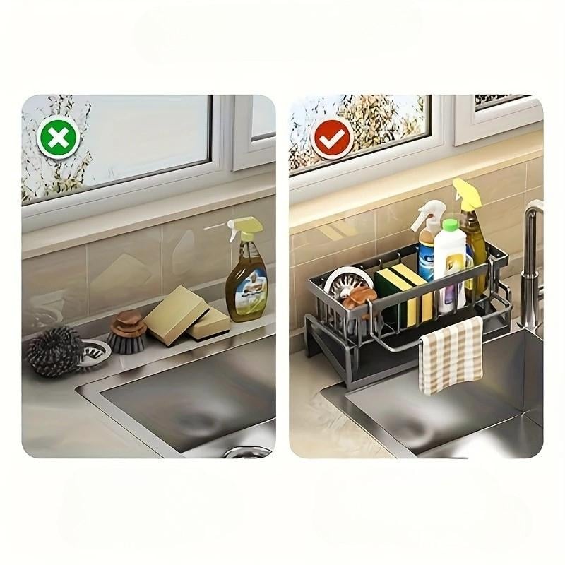 Органайзер для кухонной мойки с поддоном для стека пластиковый с вешалкой для салфеток и тряпок 23x9x11 см Черный (D-0126) - фото 7 Органайзер для кухонной мойки с поддоном для стека пластиковый с вешалкой для салфеток и тряпок 23x9x11 см Черный (D-0126) - фото 7