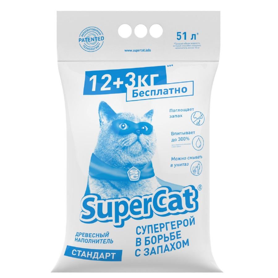 Наполнитель SuperCat древесный 12+3 кг