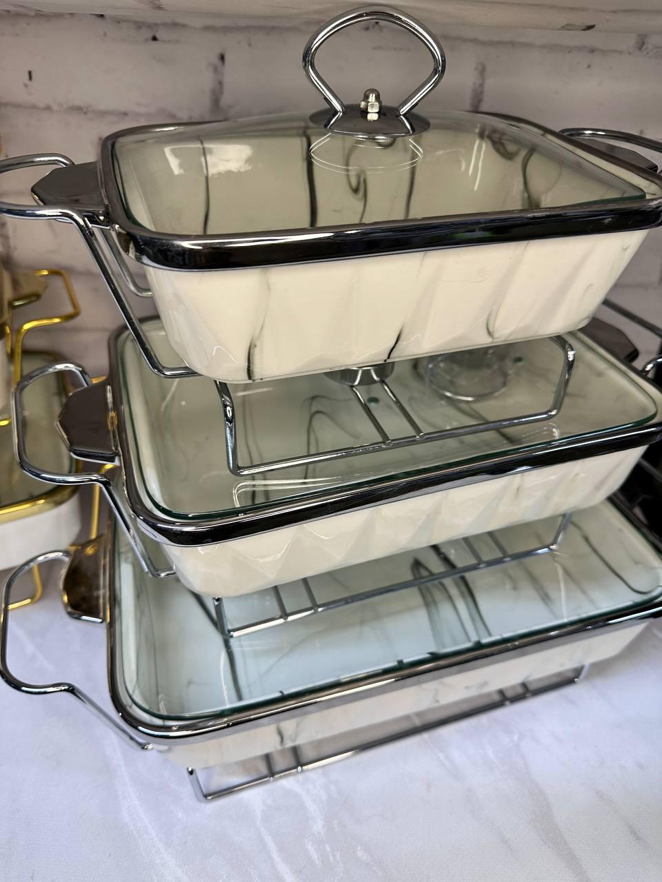 Мармиты iKitchen керамические прямоугольные с крышкой из жаростойкого стекла 3 шт. (HP001MH8143S)