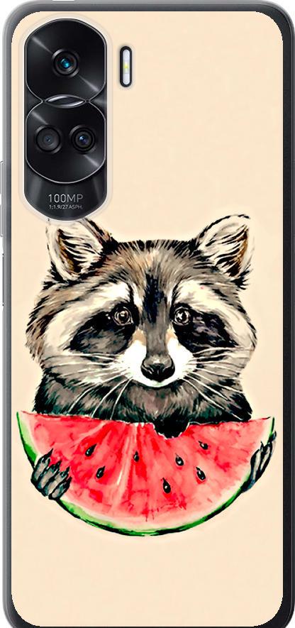 Чехол на Huawei Honor 90 Lite Енотик с арбузом (4605u-3131-42517)