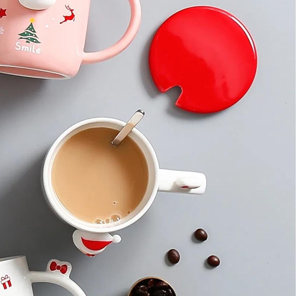 Чашка новогодняя с крышкой и ложкой Санта Сhristmas керамика 360 мл Белый - фото 4