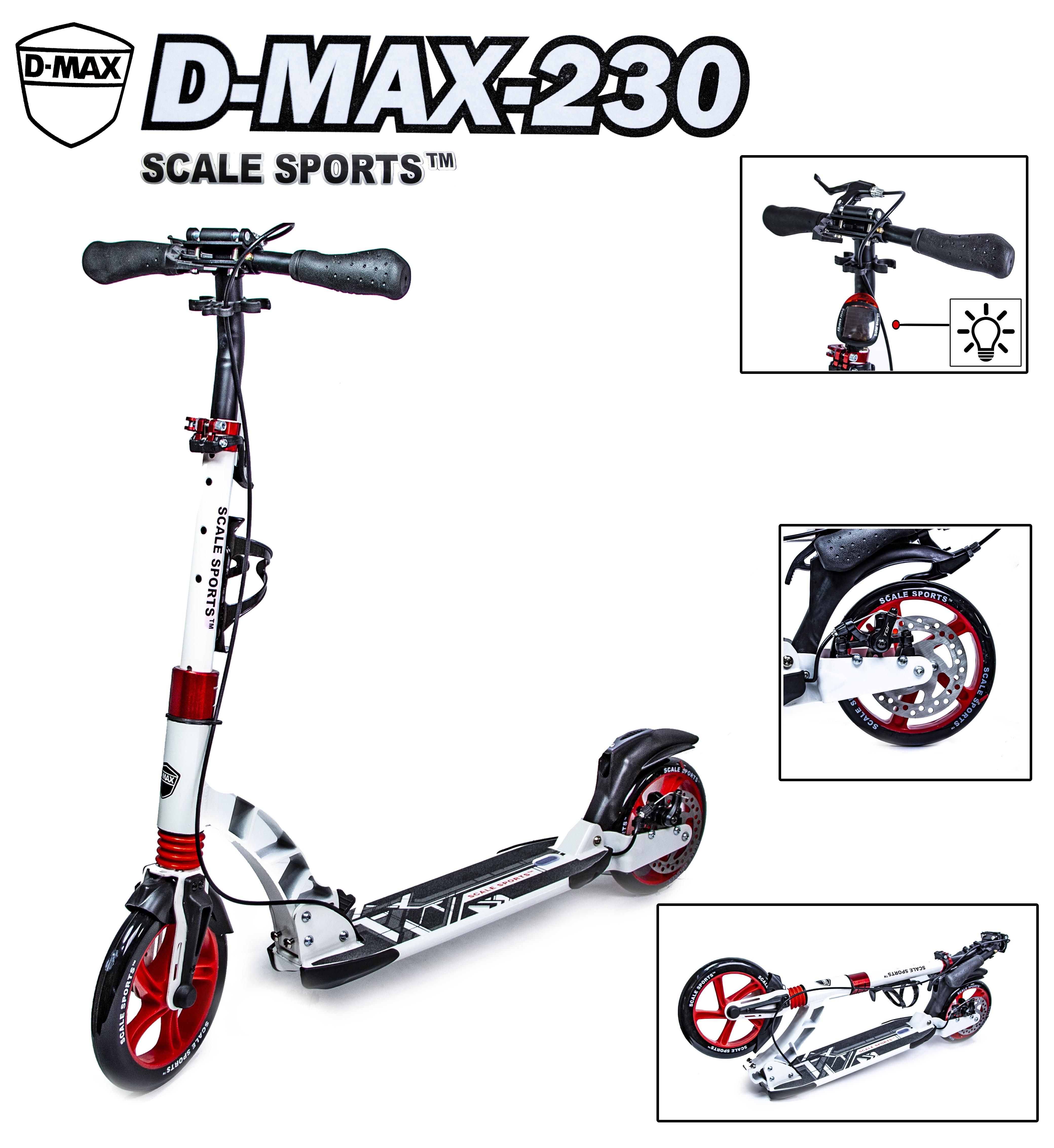 Самокат двухколесный Scale Sports D-MAX 230 GMC белый Самокат двухколесный Scale Sports D-MAX 230 GMC белый