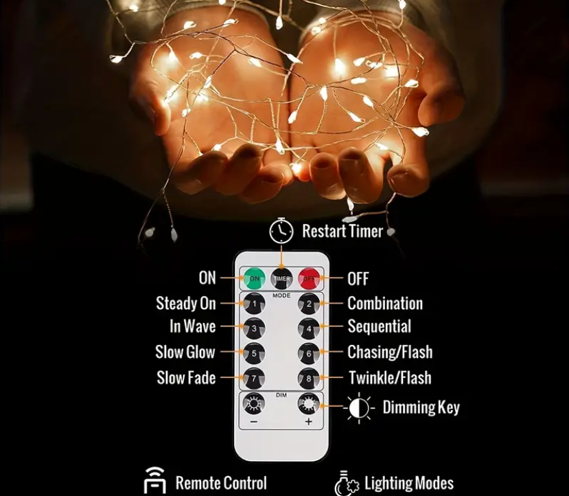 Гирлянда ветодиодная  для декора на батарейках с пультом 6 м 200 LED 8 режимов (1130) - фото 3