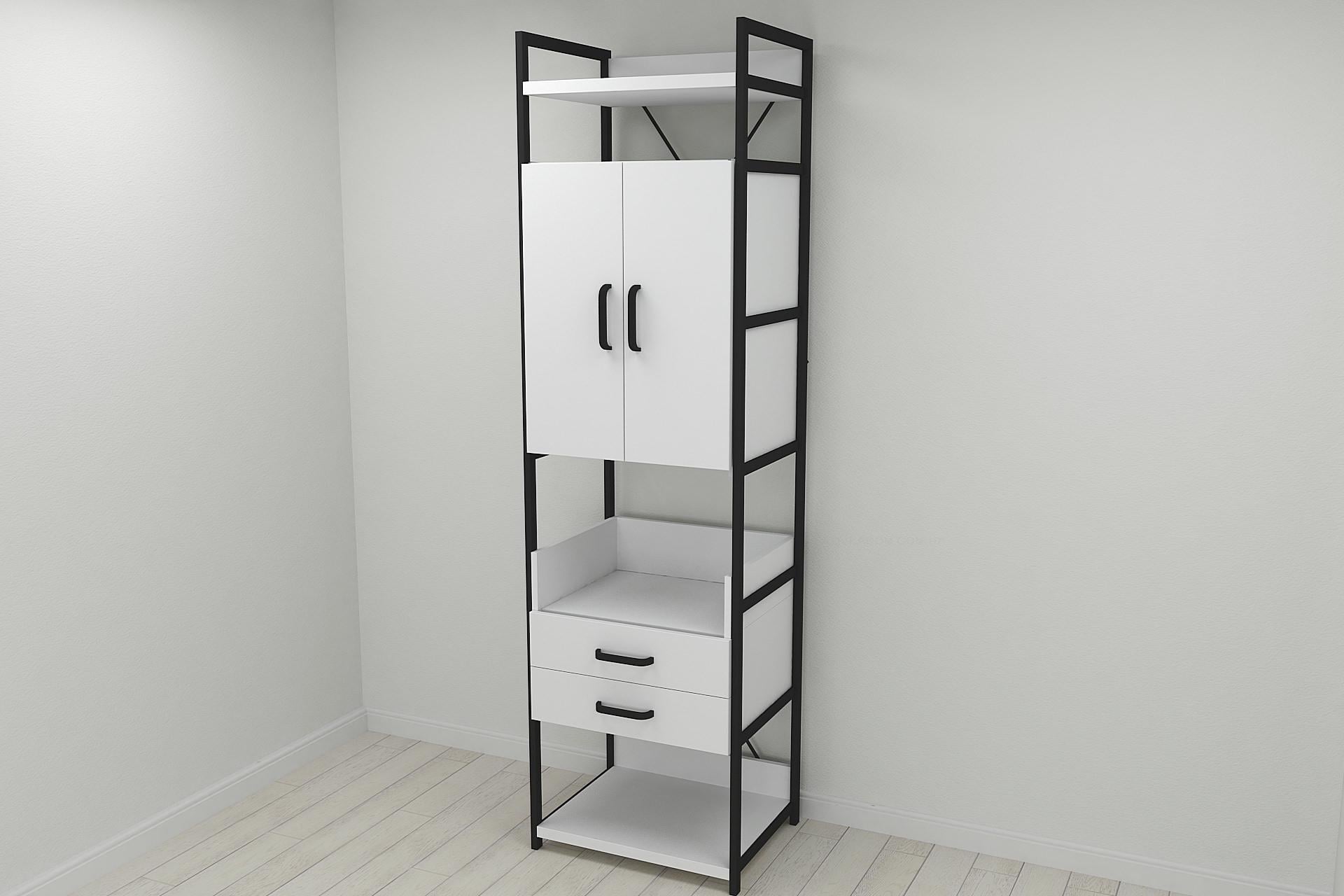 Шкаф гардероб уни секция 5 серии Конект Ferrum-decor 220x60x50 см металл Черный/ДСП Белый (SHG022)