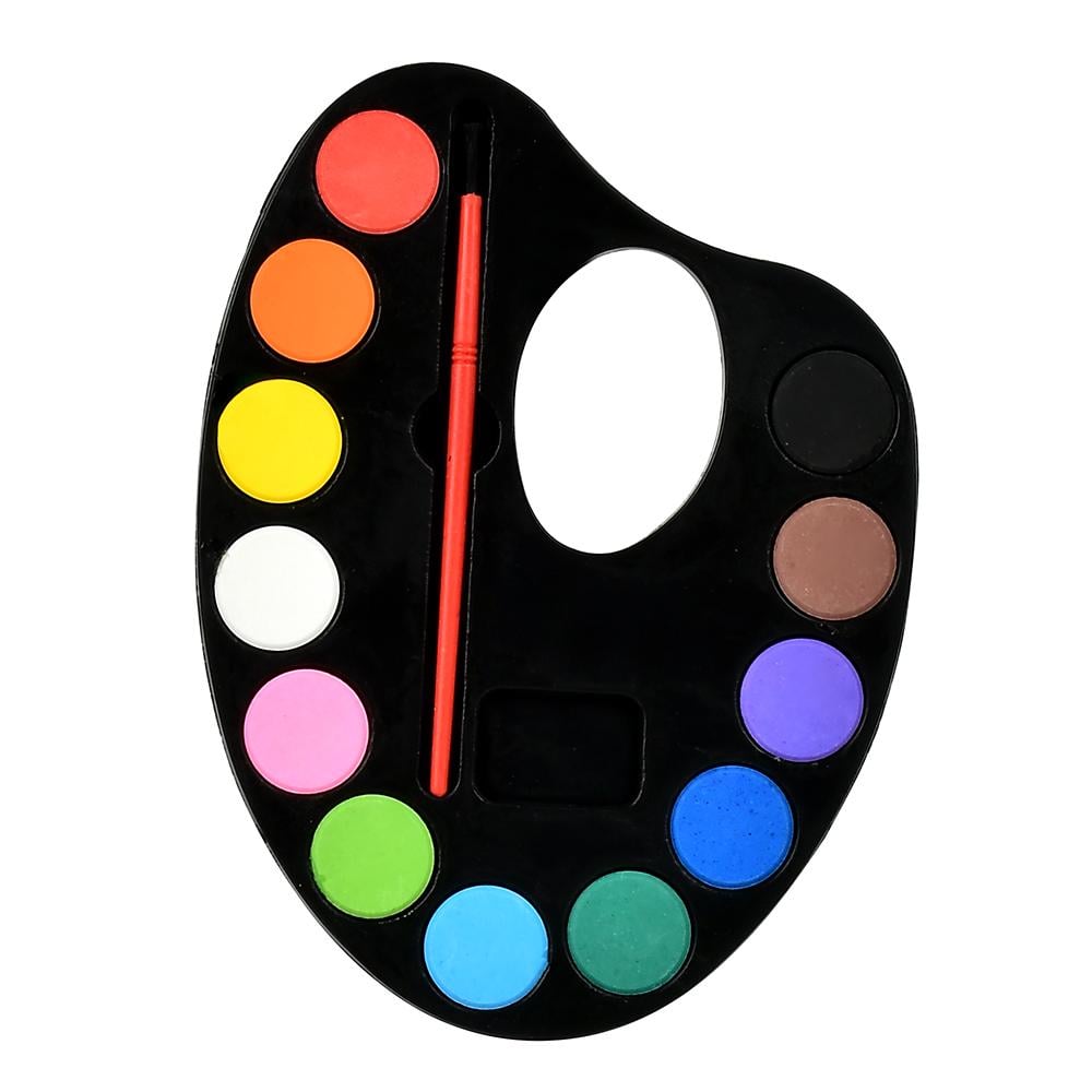 Краски акварельные на палитре Stenson 12 цветов с кисточкой Черный (WW00385ST)