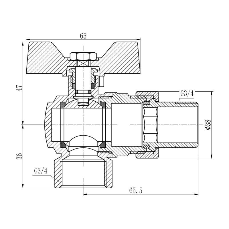 Кран кульовий американка SD Forte 3/4" кутовий (SF221W20) - фото 2