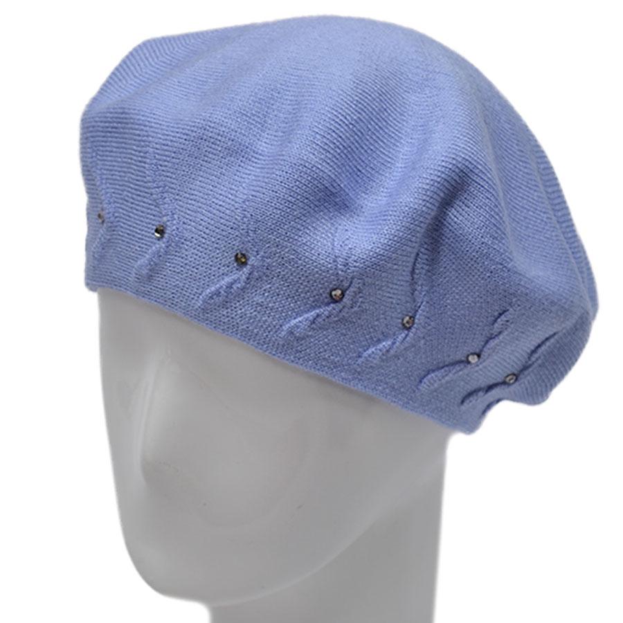 Берет женский Lirus Мятный двойной не большой тонкой вязки со стразами L/57-58 Голубой