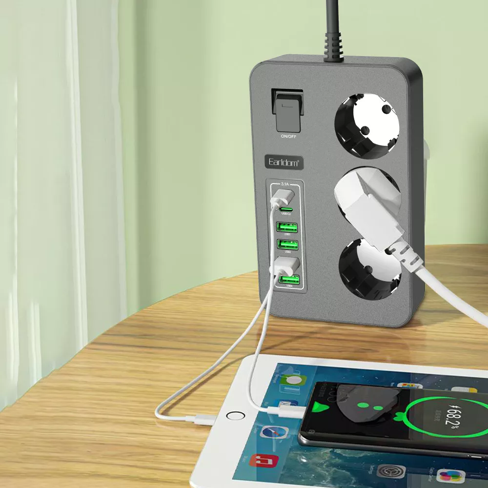 Фільтр живлення Earldom SC14 мережевий 4USB 2USB-C 3P 3000W 2 м (786294) - фото 8 Фільтр живлення Earldom SC14 мережевий 4USB 2USB-C 3P 3000W 2 м (786294) - фото 8