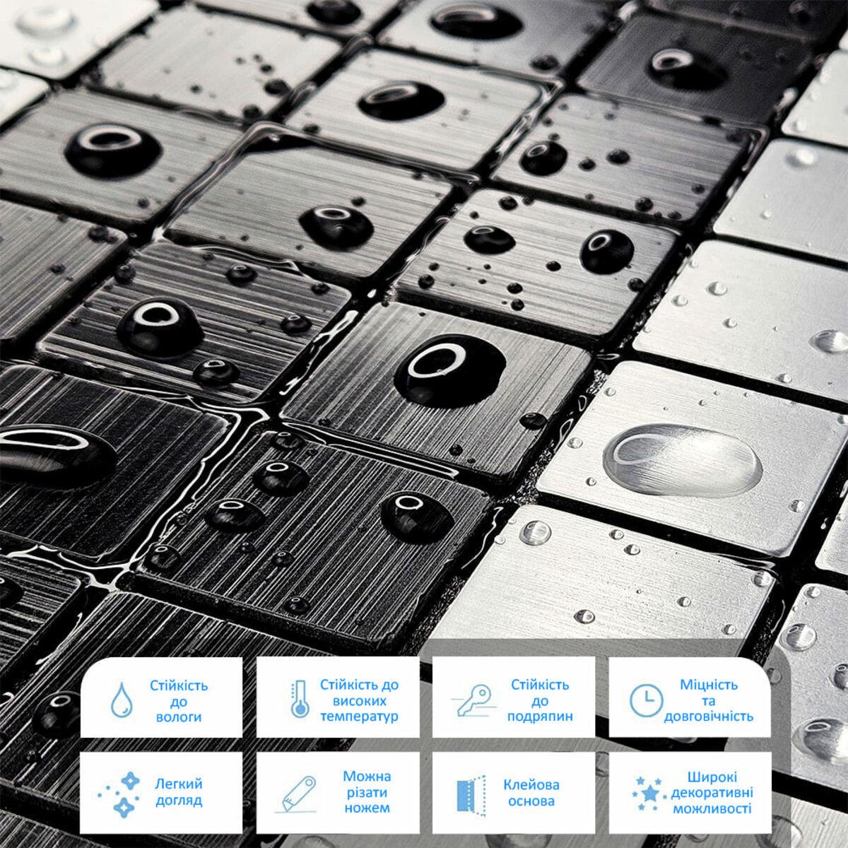 Плитка самоклеюча алюмінієва мозаїка 300х300х3 мм SW-00001825 Срібний/Чорний (D) - фото 4
