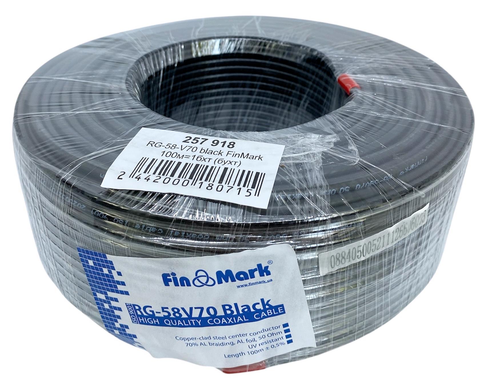 Кабель антенний Finmark RG 58 V 70 для модемів і роутерів 50 Ом 100 м (28282163) Кабель антенний Finmark RG 58 V 70 для модемів і роутерів 50 Ом 100 м (28282163)