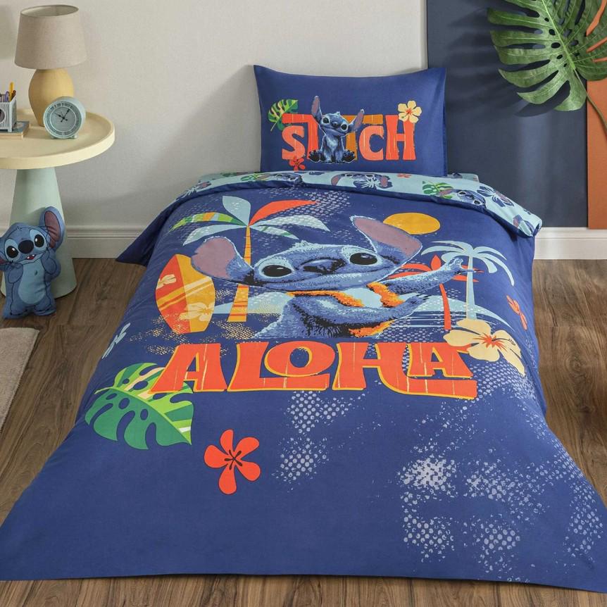 Комплект постельного белья подростковый Tac Disney Stitch Aloha ранфорс полуторный на резинке (2000022284293)