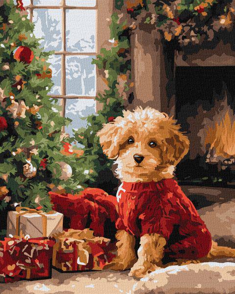 Картина за номерами Ideyka Пудель біля ялинки 40x50 см (Id-KHO6832)