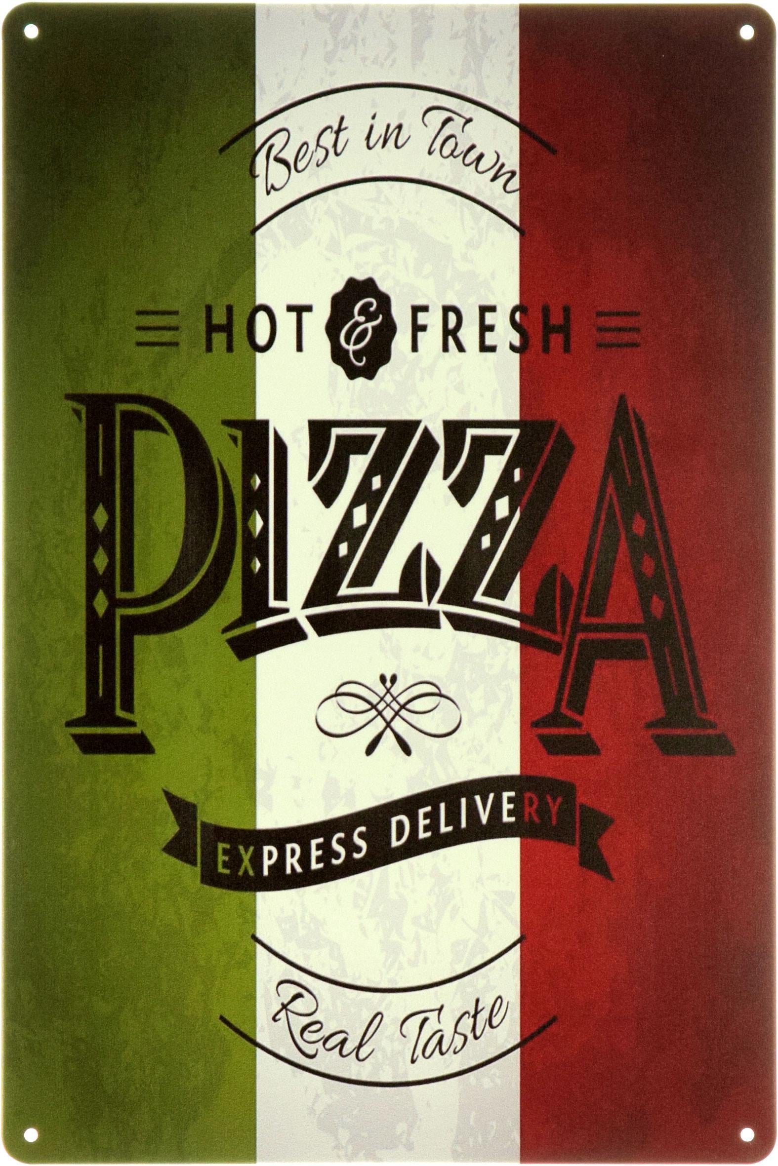 Табличка металлическая "Pizza Best In Town Real Taste" 20x30 см (ms-104051)
