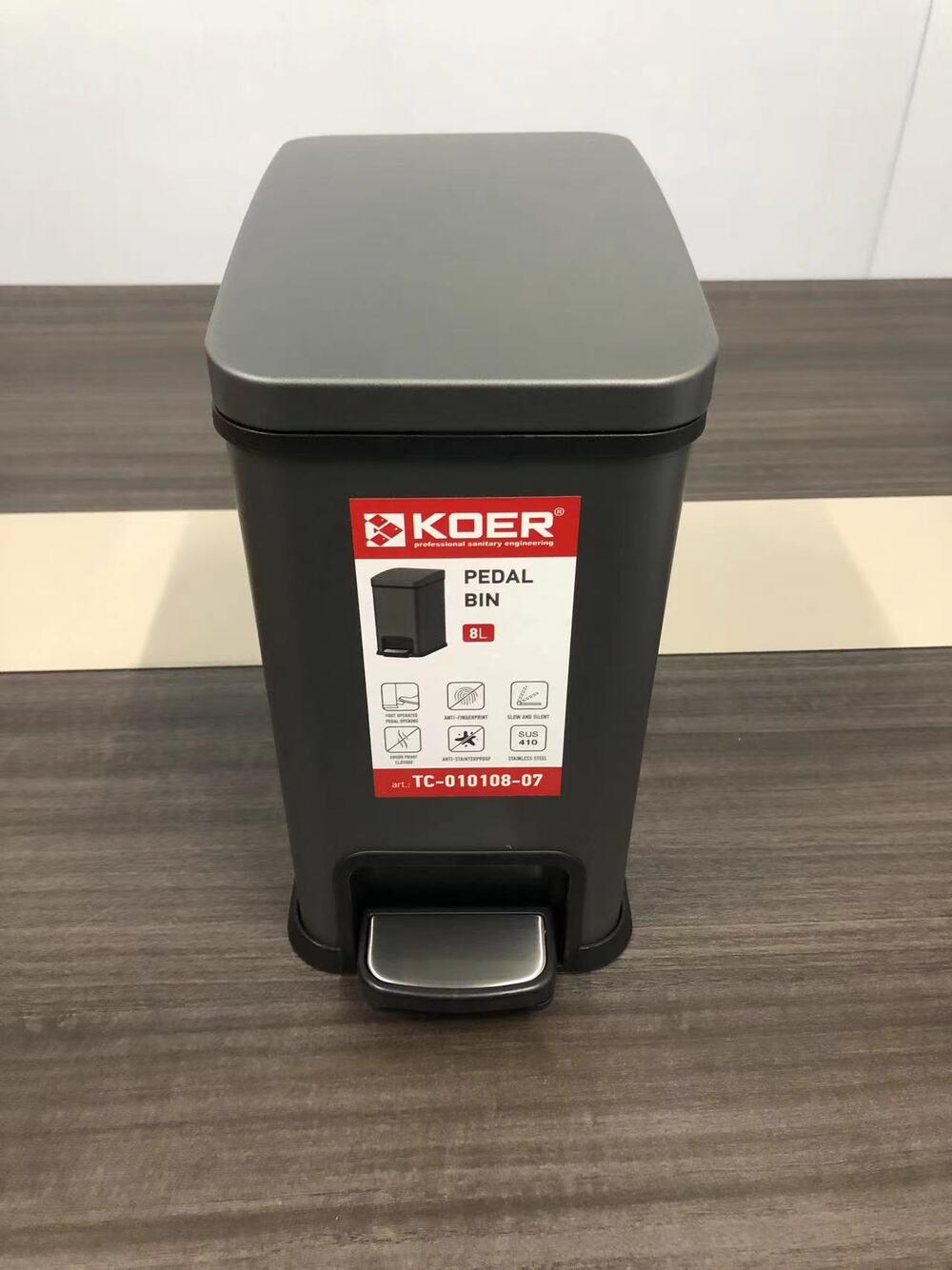 Відро для сміття KOER TC-010108-07 8 л з плавним закриттям прямокутне Графіт (KR5591) - фото 6