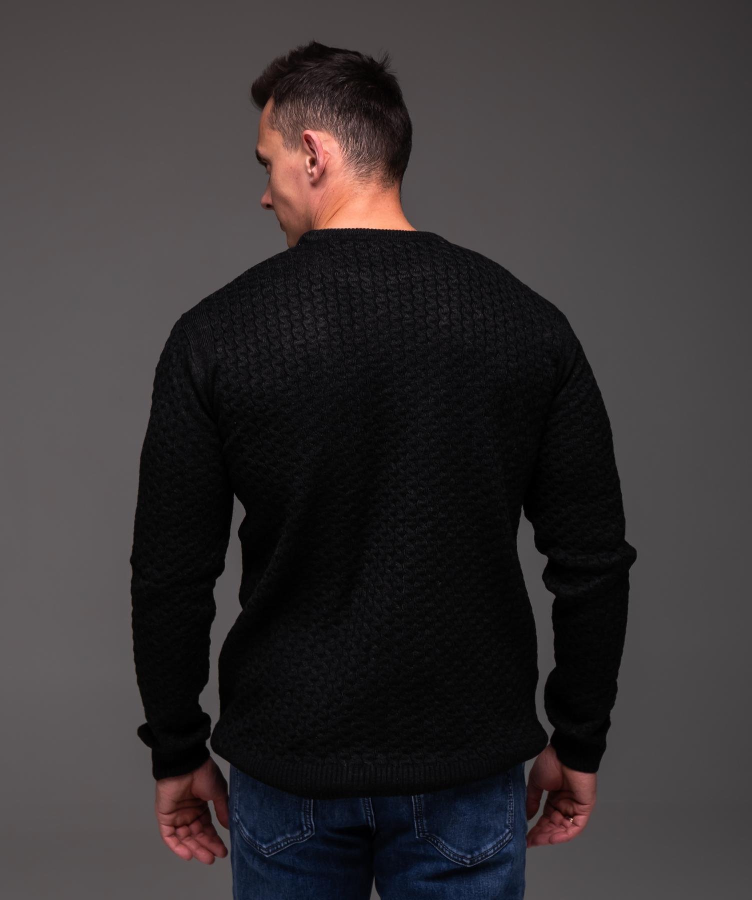 Свитер мужской зимний вязаный классический батал 5XL Черный (2443/2) - фото 4 Свитер мужской зимний вязаный классический батал 5XL Черный (2443/2) - фото 4