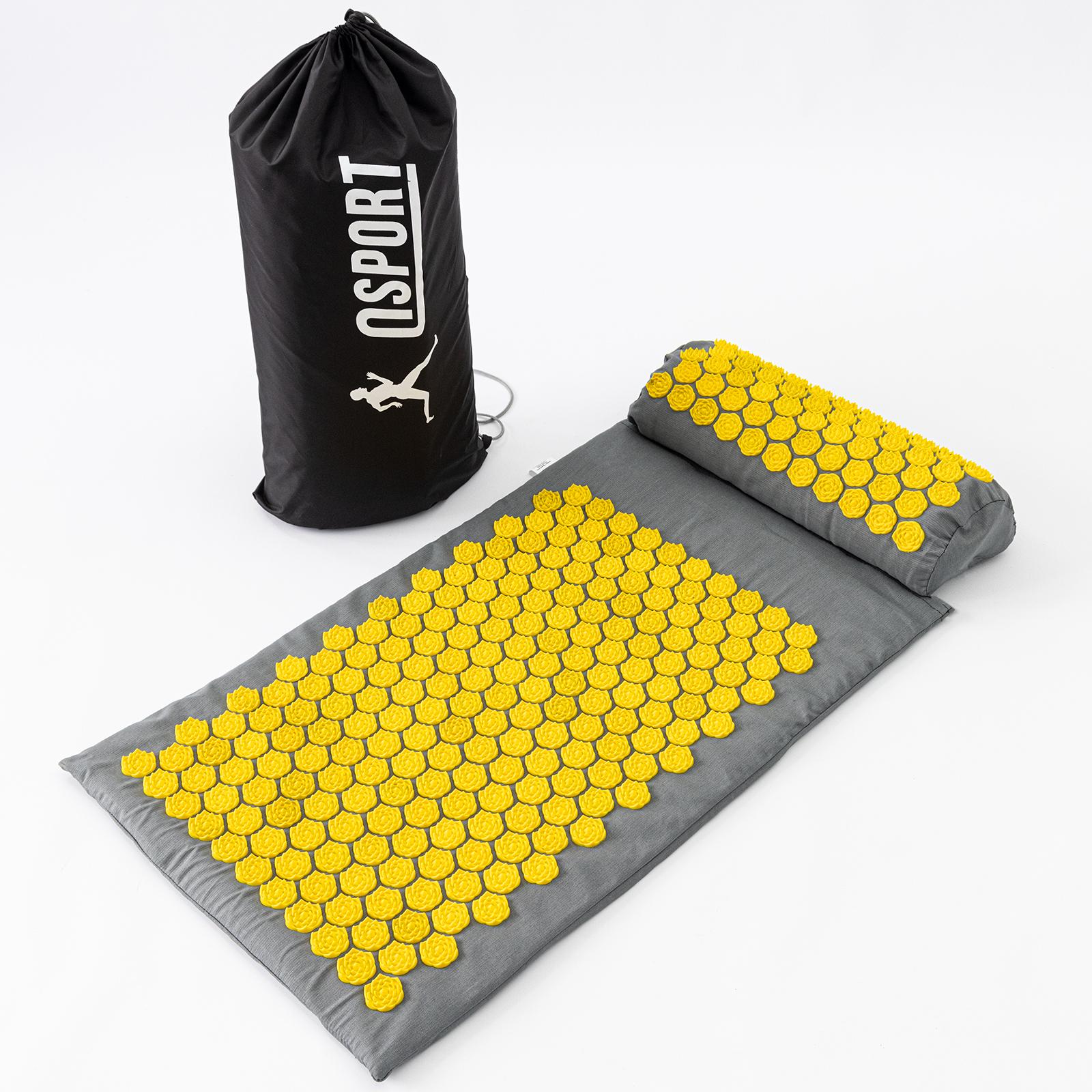 Массажный коврик с валиком OSPORT Lotus Mat Eco Серо-желтый (apl-021)