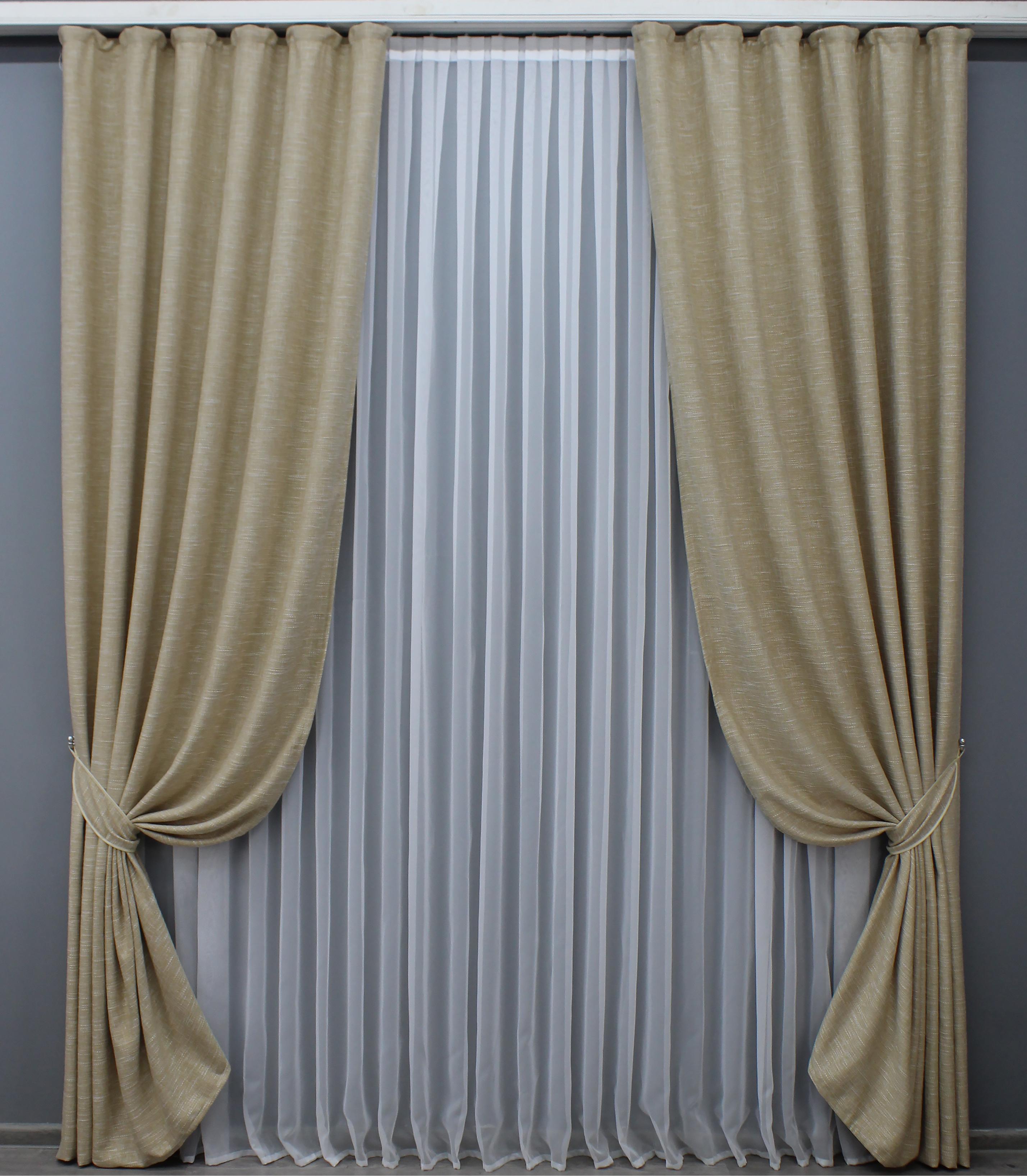 Комплект готовых штор VR-Textil Лен рогожка №1425ш 150х270 см 2 шт. Молочный (33-0298)