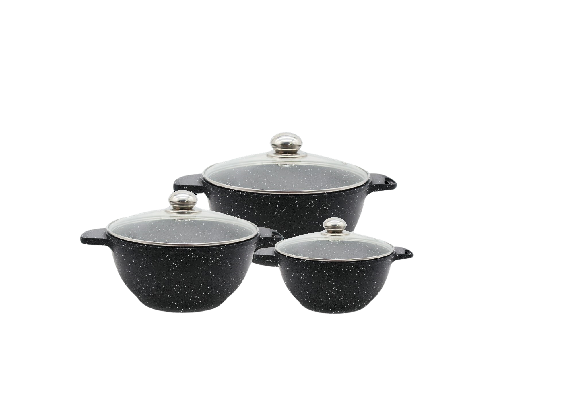 Набор кастрюль Benson BN-386 из литого алюминия и гранитным антипригарным покрытием 6 пр. 2,4/4,6/5,6 л Черный с белым (BN-386)