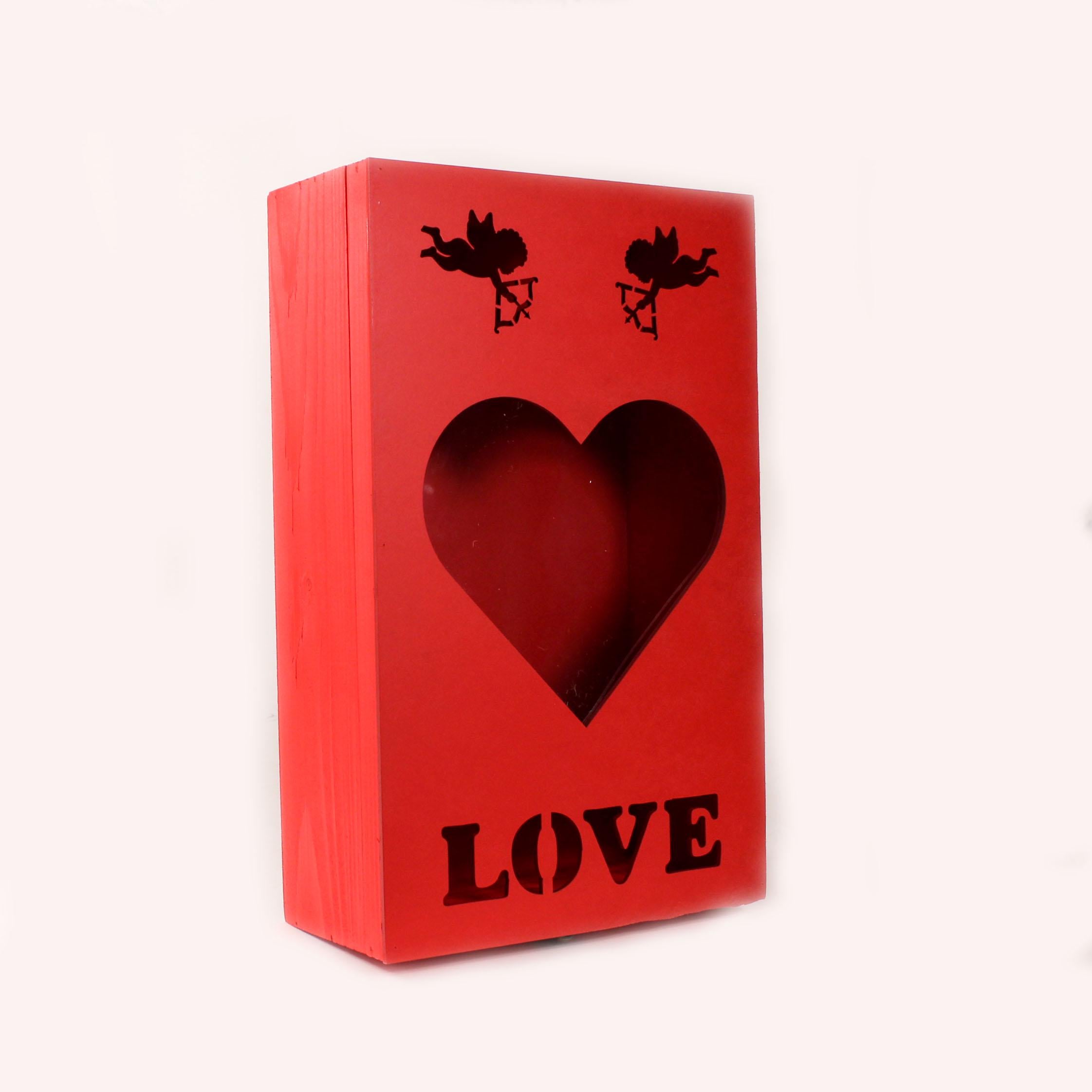Подарунковий бокс "LOVE" з прозорою кришкою на завісах Червоний (4440)