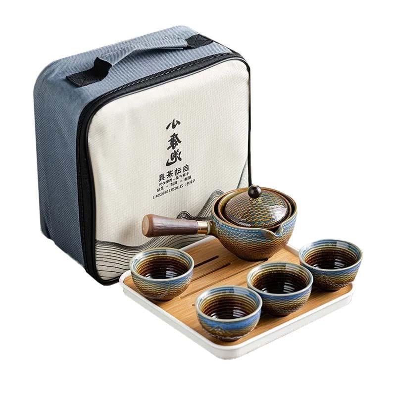 Набор для чайной церемонии Lesko Dragon керамический дорожный 6 пр. Blue/Golden (30393506)