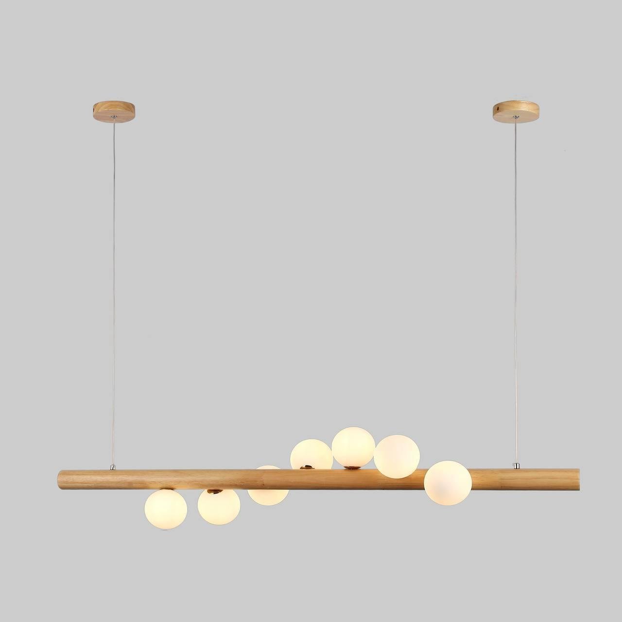 Люстра дерев'яна планка з білими кулями на 7 ламп (52-9783-7 WOOD+WH) Люстра дерев'яна планка з білими кулями на 7 ламп (52-9783-7 WOOD+WH)