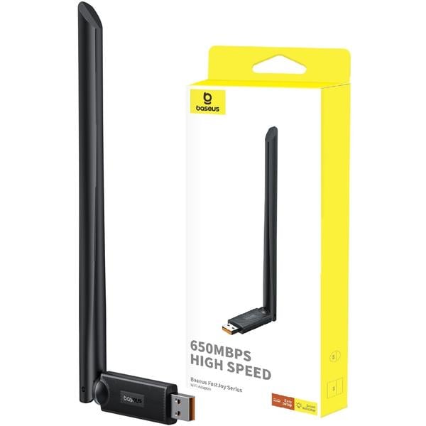 Адаптер с внешней антенной для компьютера BASEUS Usb wifi 650Mbps 5 ГГц FastJoy Series WiFi Adapter Cluster Black