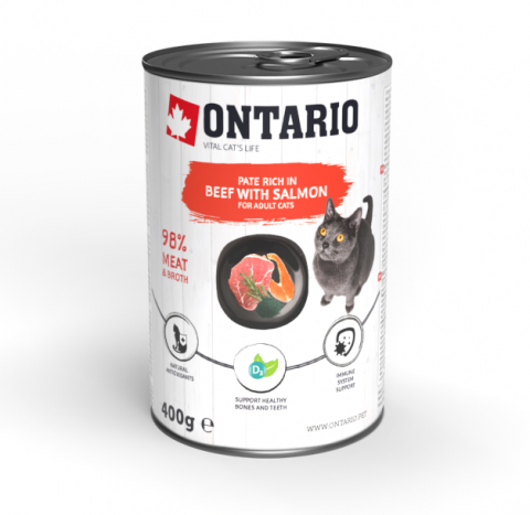 Консерви для котів Ontario Cat can Beef with Salmon flavoured with Spirulina з яловичиною/лососем та спіруліною 400 г (213-21102)