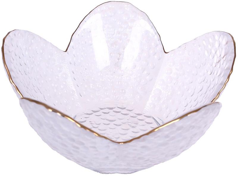 Пиала стеклянная Flower 12 см Прозрачный с золотой каймой