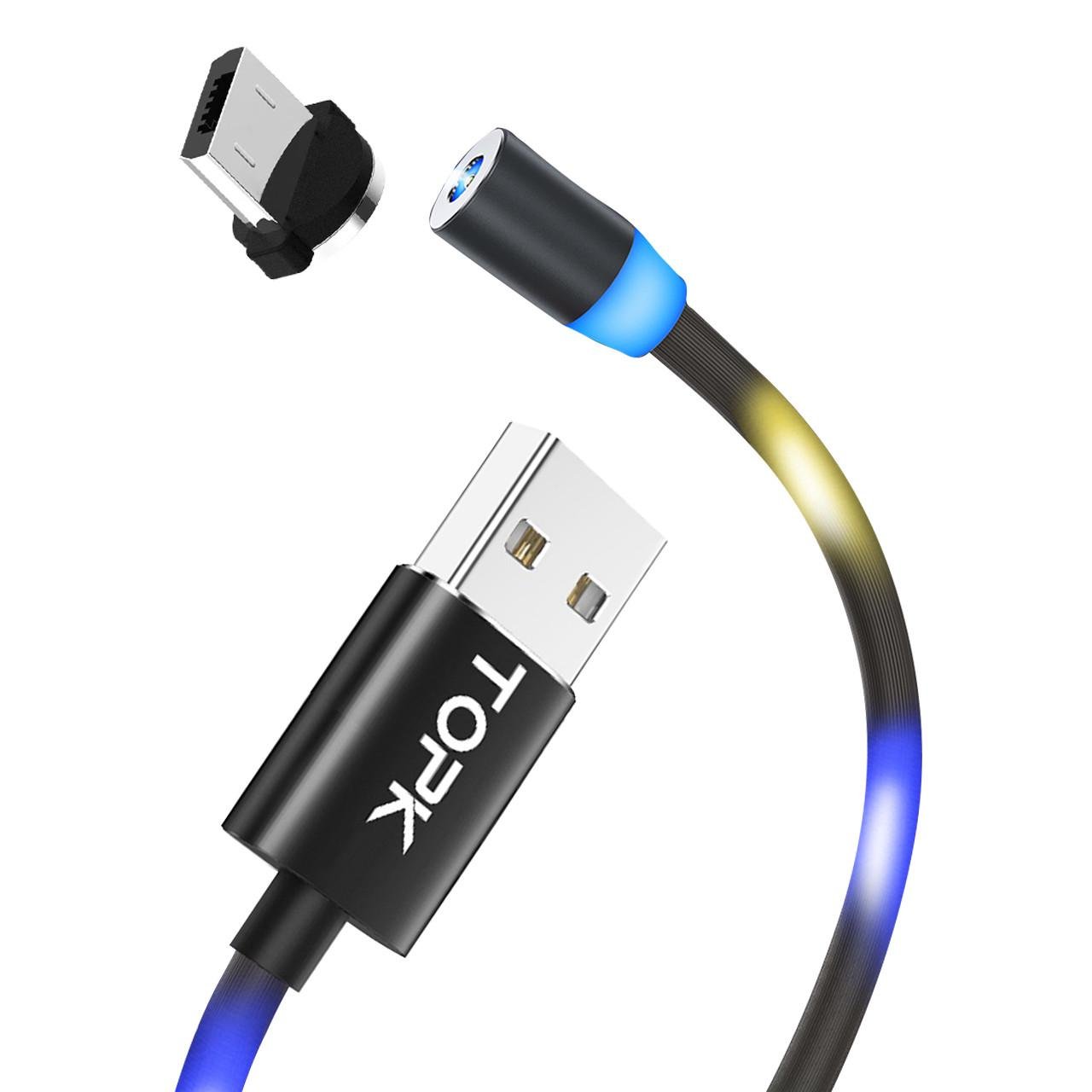 Магнитный кабель Topk Z-line LED MicroUSB Black светящийся USB 1m для зарядки портативных устройств