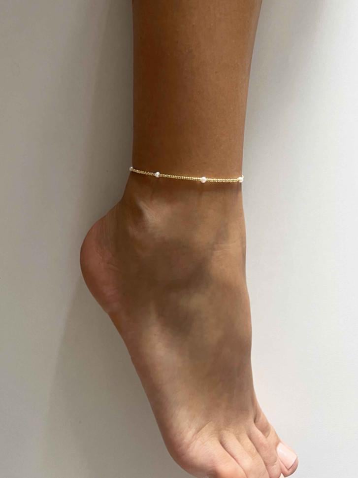 Браслет на ногу из японского бисера с жемчугом (4725) Браслет на ногу из японского бисера с жемчугом (4725)