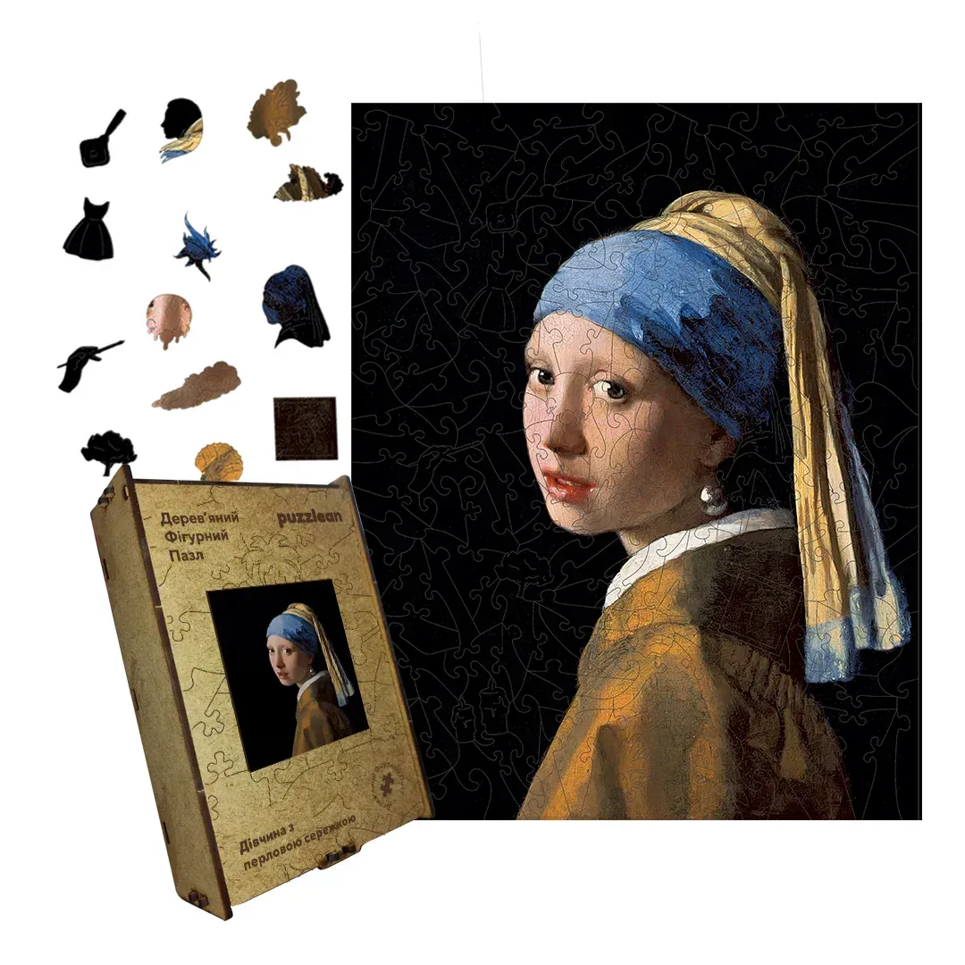 Пазл дерев'яний Дівчина з перловою сережкою А4 дерев'яна коробка 100 ел. (puzzlean-2078-DER-А4)