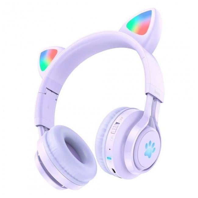 Навушники бездротові HOCO W39 Cat ear kids з вушками/підсвічуванням RGB Violet (019742)